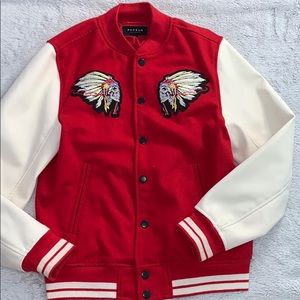 Rare Red & White varsity jacket tribal Embroidery